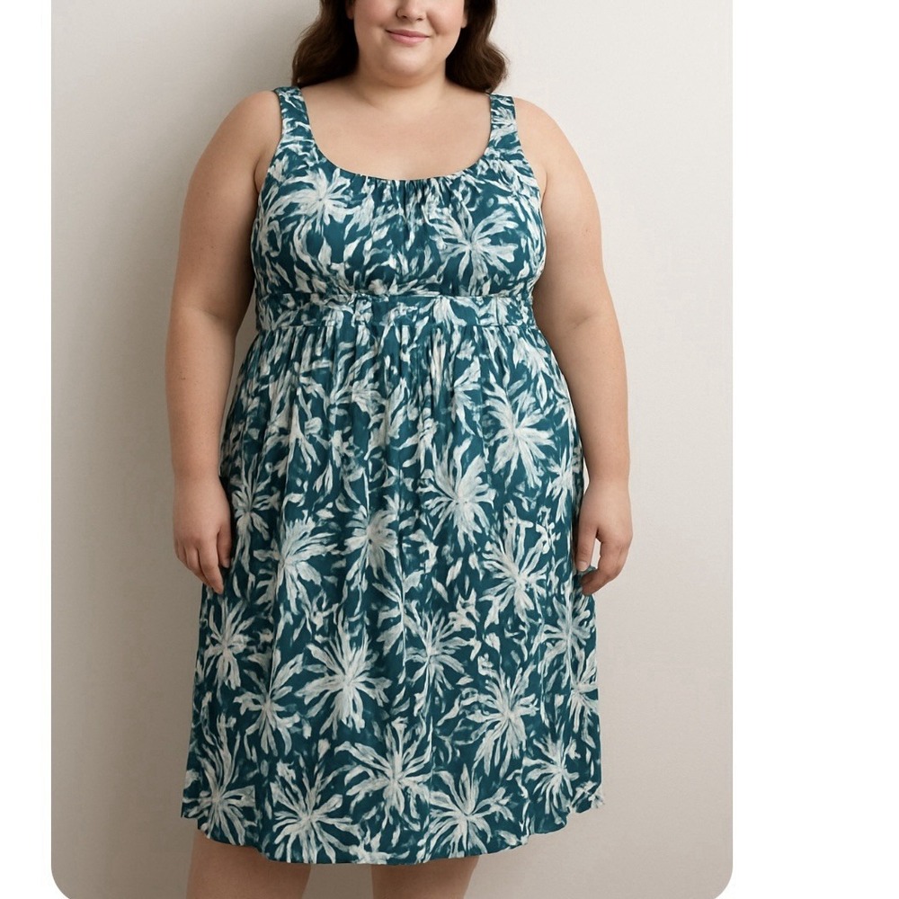 Catherines Blue Green Floral Sleeveless Stretch Jersey Dress Size 4X